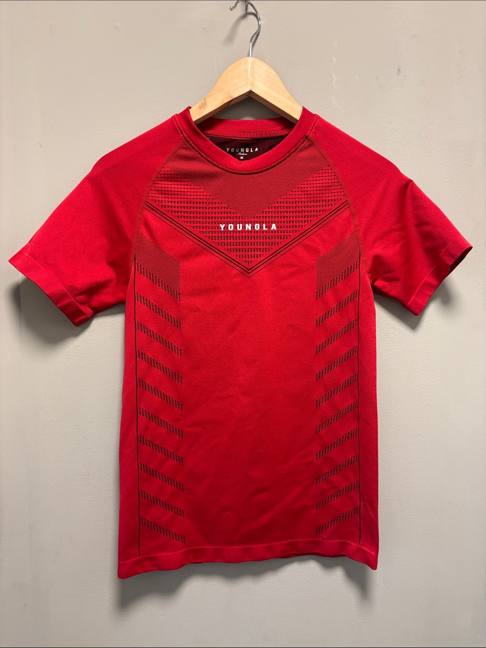 YoungLA Red Short Sleeve Performance Tee with Graphic Accents